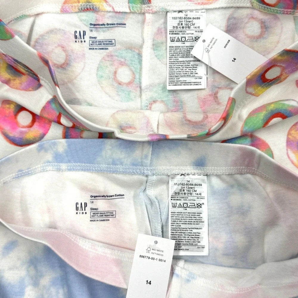GAP KIDS Pajama Set Lot Kids 14 Multi Donut Tie Dye Organically Grown Cotton NWT